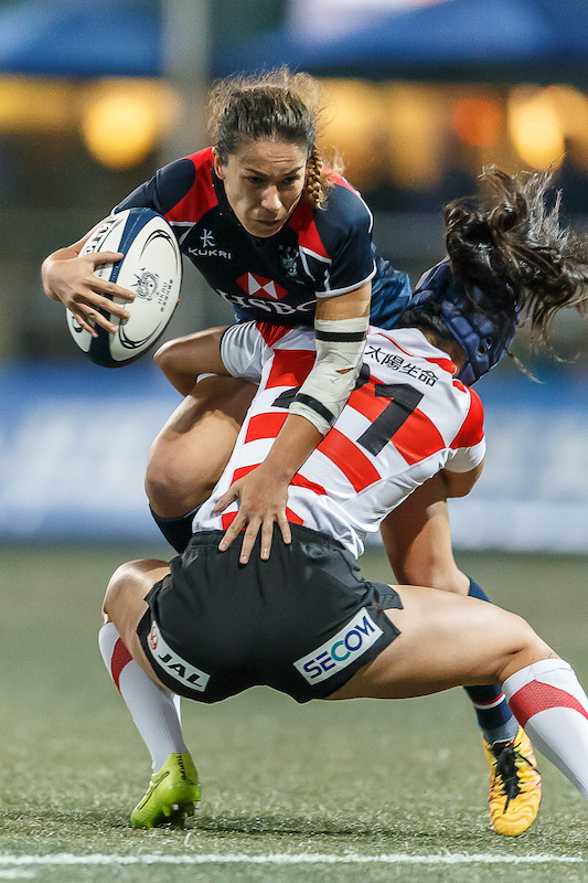 Hong Kong's Rose HOPEWELL-FONG (blue) will test Japan's solid defense again in the 1st leg of Asia Rugby Championships this Saturday