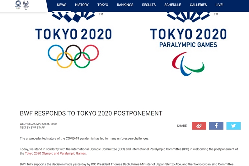 bwf,tokyo2020,世界羽毛球聯合會,羽毛球