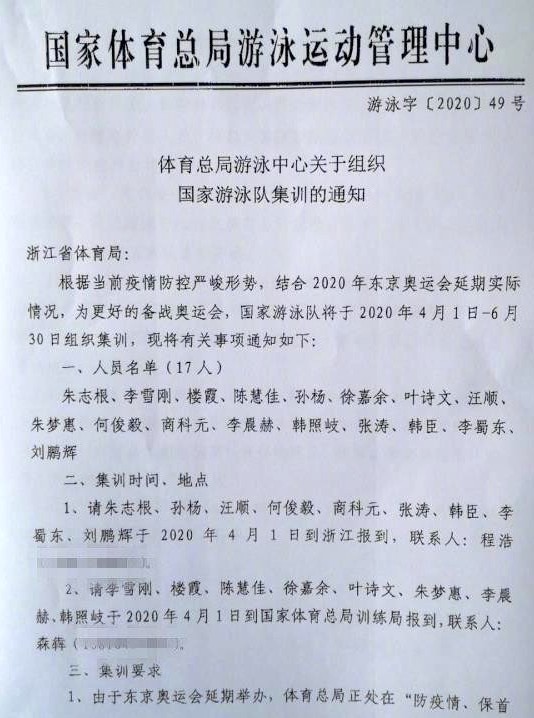 孫楊在弓火中國游泳集訓隊名單中榜上有名。 網上圖片